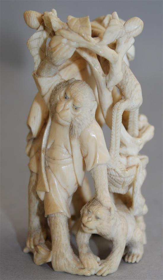 A Japanese carved ivory group of monkeys, Meiji period, 9.5cm